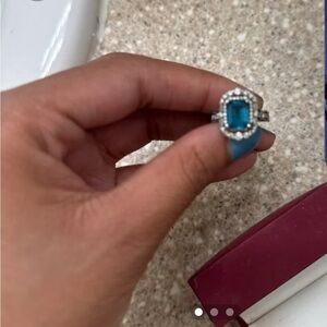 Zales Silver Ring with Blue Gemstone